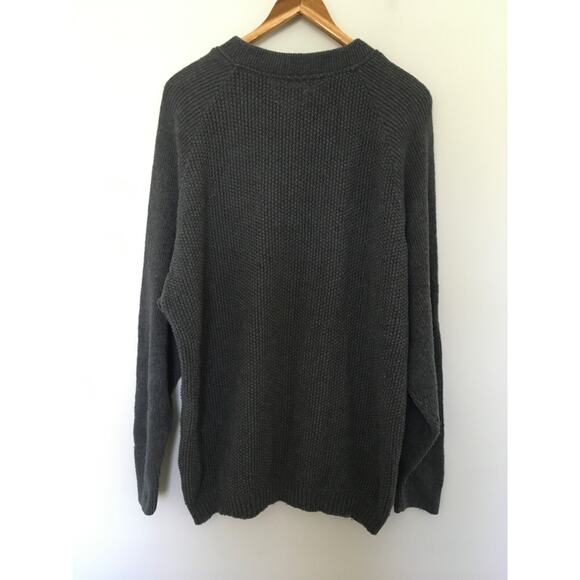 VTG LL Bean Knit Fisherman Henley Sweater Mens Sz L Gray BA50 Cotton Made In USA - Picture 5 of 13